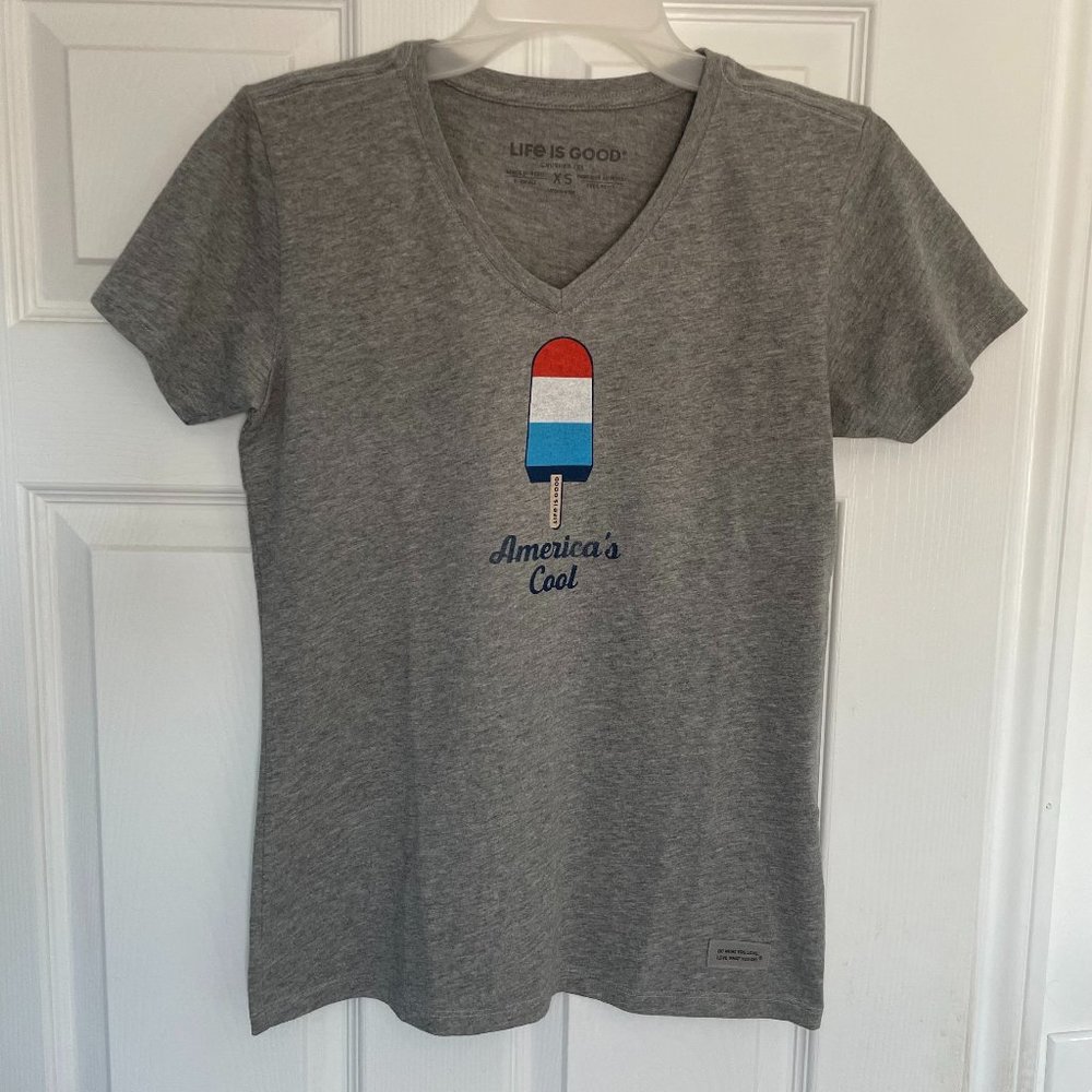 NWT Life is Good Gray V-Neck Tee Shirt with Popsicle Size XS